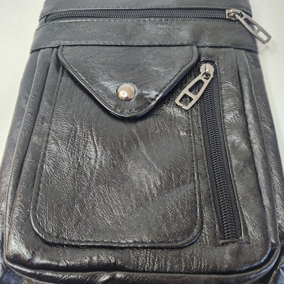 Black Faux Leather Crossbody Purse Adjustable Straps 7" L x 8.5" H x 1" W x 8" D - Picture 3 of 3